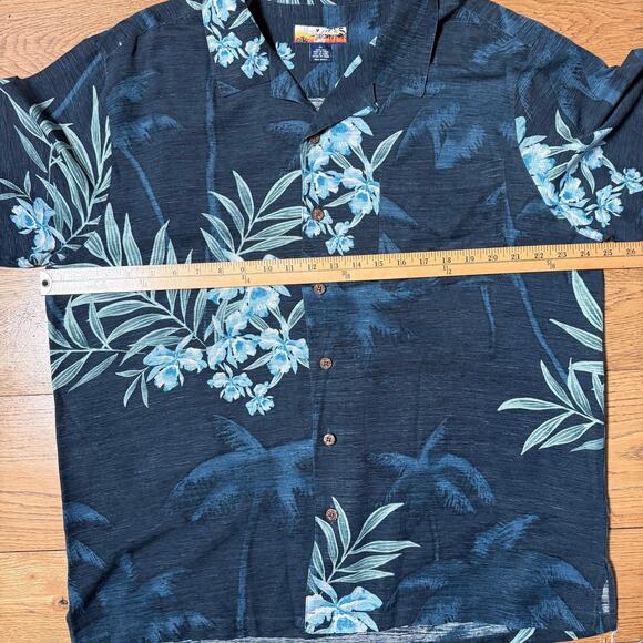 Havana Jack's Cafe 100% Silk Shirt XL Blue Hawaiian Print Tropical Beach Casual - Picture 8 of 10